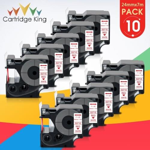 10PK 24mm Label Ribbon for DYMO D1 53715 Red on White Label Tape Compatible for Dymo LabelManager PC 450D 500TS Printing Machine