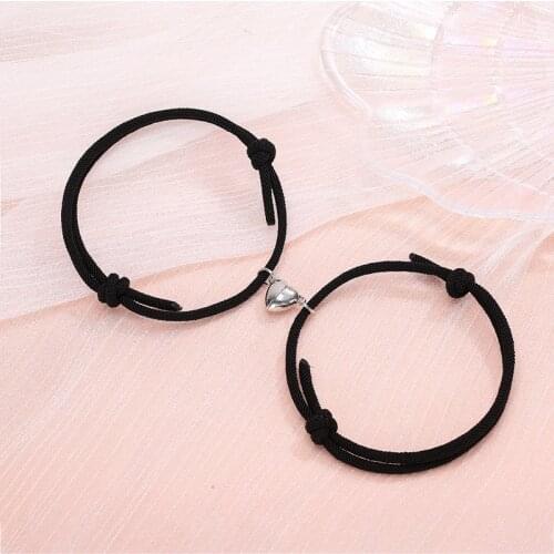 2pcs/set Couple Bracelets Adjustable Rope Magnetic Heart Shaped Distance Magnet Attraction Bracelet