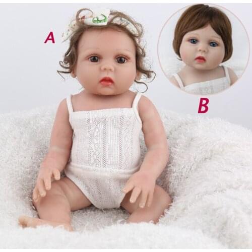 43cm full silicone Reborn Baby Doll Real girl Toys for Children on Birthday party Toys gift Curly/straight hair bebe reborn doll