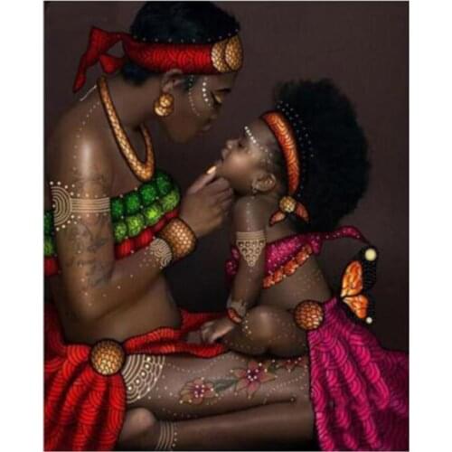 Love 5D DIY Full Round/Square Diamond Painting African Mom & Baby 3D Embroidery Cross Stitch Rhinestone Mosaic Home Decor Y1212