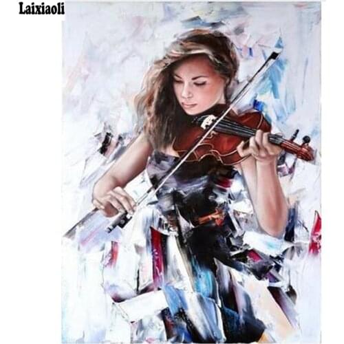 DIY 5D Diamond Embroidery Violin Girls Full square round Diamond Painting Cross Stitch Diamond Mosaic Home Decor abstract woman