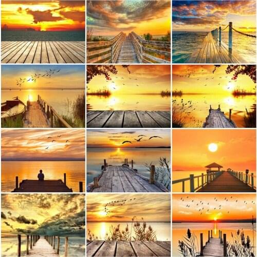 EverShine Diamond Mosaic Full Square Bridge Cross Stitch Diamond Painting Sunset Picture Rhinestones Landscape Handmade Gift