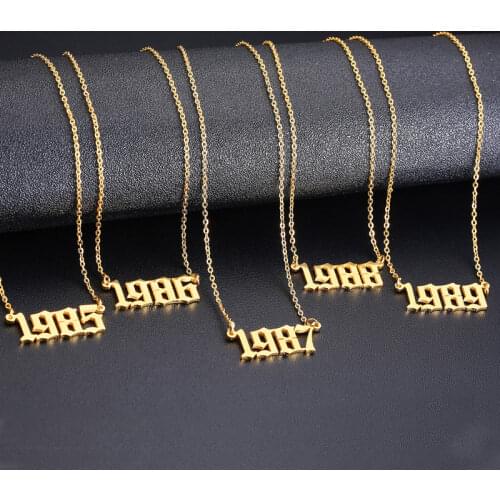 Stainless Steel Birth Year Necklaces for Women Men Gold Silver Color Neck Chain Choker Male Female Pendant Necklace Jewelry