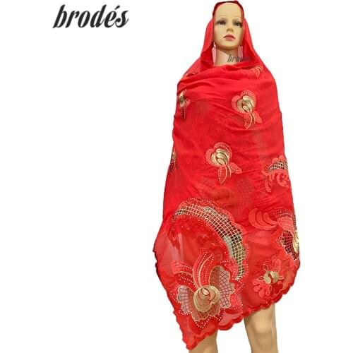 Floral Design African Fashion Women Scarf Headband Dubai Muslim Scarf Cotton Hijab Splicing Embroidery Beautiful Shawls For Lady