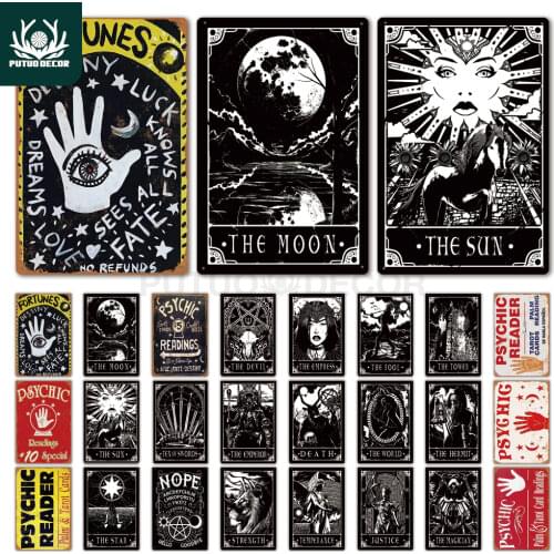 Tarot Metal Poster Plaque Metal Vintage Psychic Metal Sign Tin Sign Wall Decor For Divination Shop Iron Painting