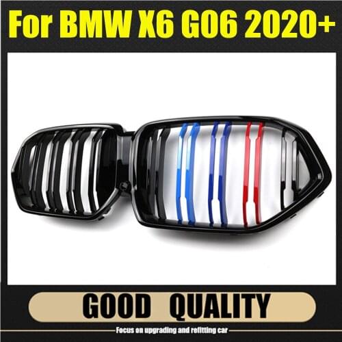 For BMW X6 Gloss Black Front Kidney Grille for BMW X6/G06 2020 Grill Refit Bumper M-Performance Slat Double Racing Grills Style