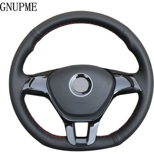 GNUPME Black Artificial Leather Hand-stitched Car Steering Wheel Cover for Volkswagen VW Golf 7 Passat B8 Mk7 New Polo Jetta