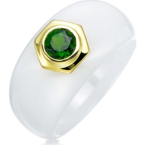Natural Chrome diopside 14K Yellow gold Over Sterling Silver Ring 0.6ctw with White or Black Ceramic