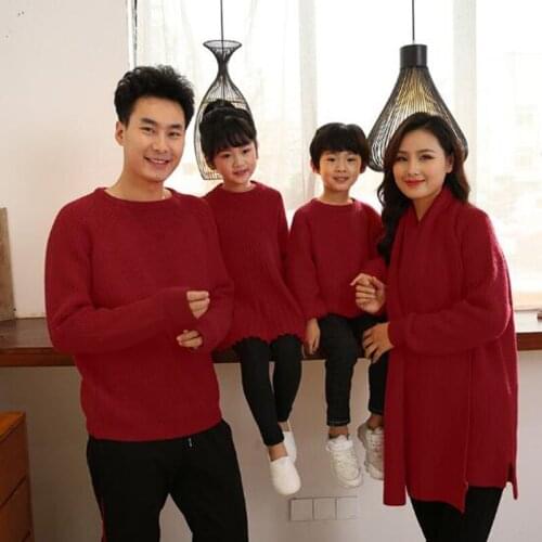Family Matching Outfits Family Look Mother Son Daughter Mommy and Dad Clothes Pure Color New Year Sweater Family Clothing