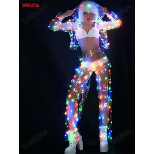 LED dazzling transparent hooded costume party luminescent performance suit bar DJ Dance Wear Team stage dress CD15 T02