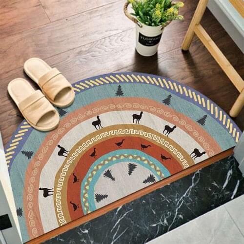 Entrance Doormat Anti Slip Floor Mat Boho Style Bedroom Carpet Half Round Enthnic Strong Water Absorbent Bath Mats Bathroom Rugs