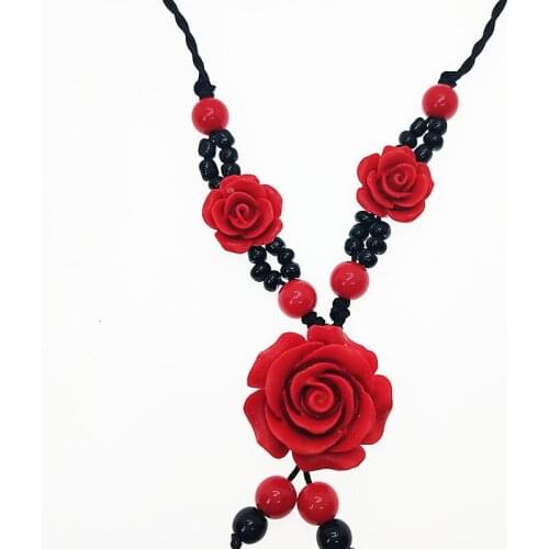 Creativity Necklace red carved lacquer rose design short brief vintage national trend knitted watch Jewelry For Women