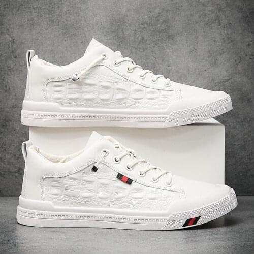 New Arrival Mens Crocodile Pattern Leather White Black Casual Shoes Flats Sport Walking Sneakers Zapatos De Hombre