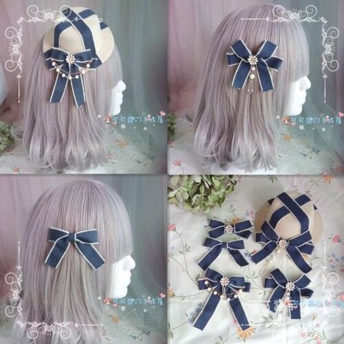 Lolita Japanese girl sweet soft girl hairpin white chrysanthemum lolita blue side clip hair ring top hat loli accessories