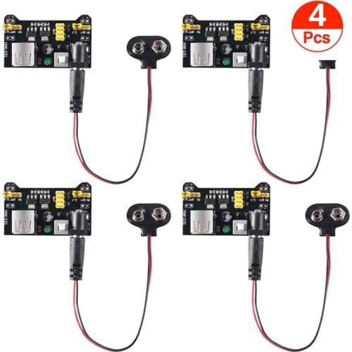 4pcs/lot MB102 Breadboard Power Supply Module and 9v Battery Clip with 2.1mm X 5.5mm Male DC Plug Assortment Kit for Arduino