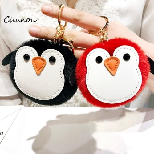 Cute plush little penguin keychain pompom animal pendant bag charm car key chain accessories friends children gifts wholesale