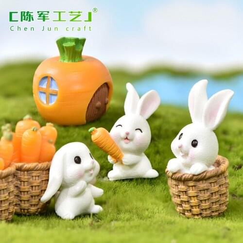 Minitaures Garden Accessories Cute Resin Cartoon Mini Rabbit and Carrot Figurine for Fairy Garden Miniatures Decoration