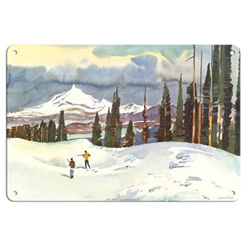 Mt. Thielsen, Oregon - Snow Hunters - United Air Lines - Airlineby Millard Sheets c.1958 Metal Tin Sign