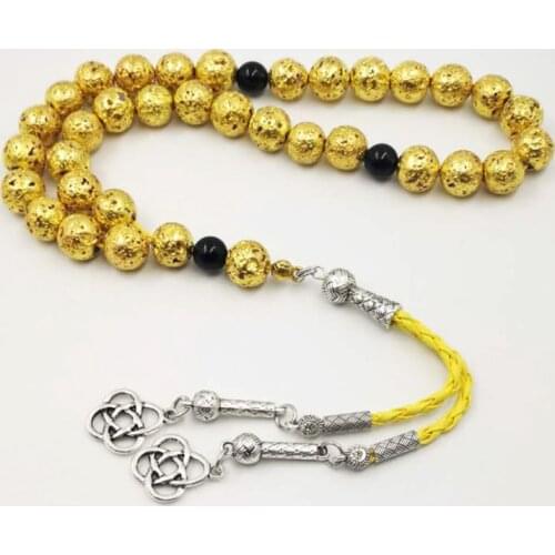 Mans Tasbih Natural lava stone Gold plating 2019 style misbaha natural stone rosary Muslim 33 66 99 prayer beads