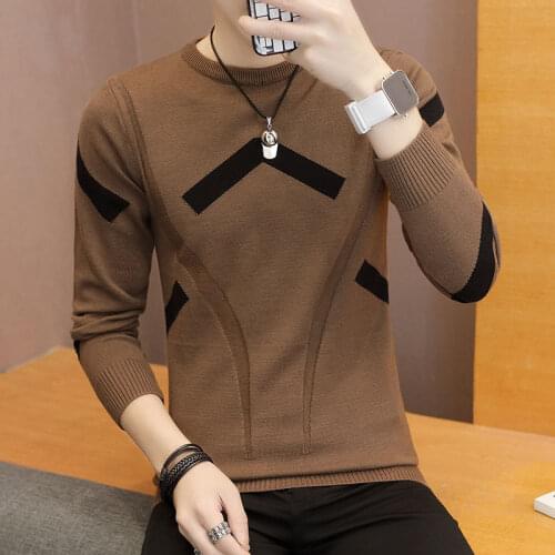 Mens Sweater Autumn and round Neck Pullover Knitting Shirt Mens Slim Style in Korean Version Long-Sleeved Base Shirt