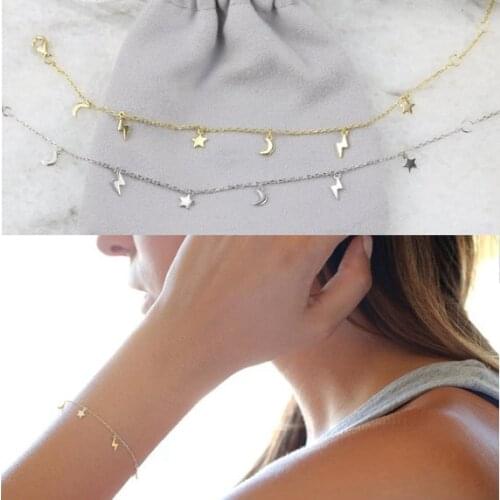 New arrival 15+4cm adjustable size Gold 925 silver Moon Star Charms bracelet for Women Fashion Accessories Bracelets & Bangles