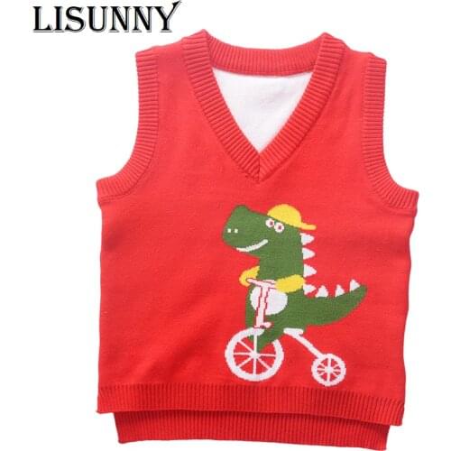 2020 Autumn Baby Boy v-Neck Knit vest Kids Pullover Sweaters Vest Children Clothing Sleeveless Cartoon dinosaur Spring Boys Coat
