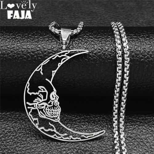 Gothic Skull Moon Stainless Steel Choker Necklaces for Women/Men Statement Necklace Jewelry ciondoli acciaio inox N7030S03