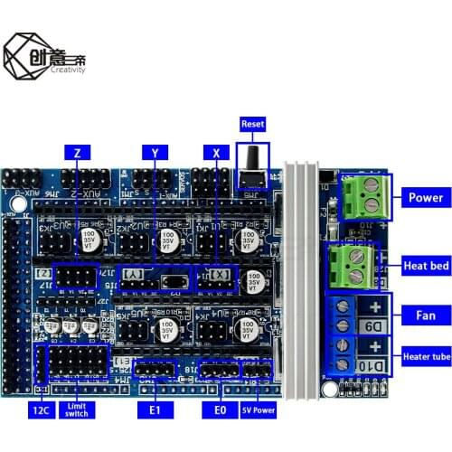 Reprap Mendel Ramps 1.6 Expansion Control Board Panel with Heatsink Upgrade Ramps 1.4 Ramps 1.5 for arduino 3D Printer Par