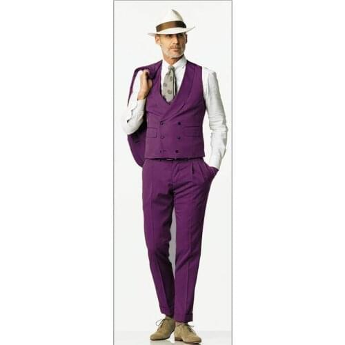 Tailored Purple Suit Men Groom Tuxedo Slim Fit 3 Piece Custom Blazer Prom Men Wedding Suits Terno Masculino Jacket+Pant+Vest 07