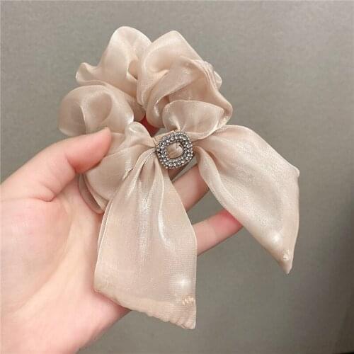French Retro Black Scrunchies Elastic Hair Bands Headdress Chiffon Yarn Bow Rhinestone Hair Tie Womens Fashion Hair Accessories