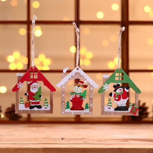 Christmas Decorations Wooden Craft Laser Hollow Christmas Tree Pendants Wooden Creative Painted Wooden Pendants