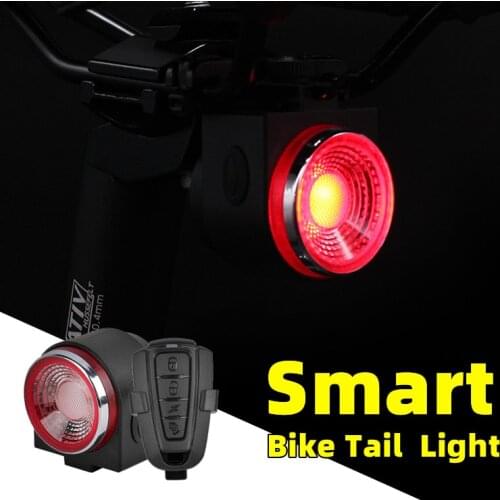 LED USB Rechargeable Rear Bike Light Auto Brake Detected Bicycle Tail Lamp Wireless Remote Control Cycling Taillight Alarm Bell