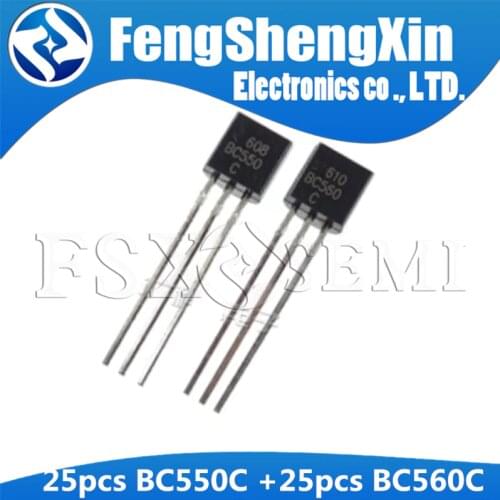 50PCS BC550C + BC560C each 25pcs BC550 BC560 TO92 Transistor 45V 0.1A TO-92