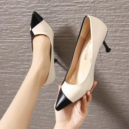 Women Pump High Heels Spring and Autumn Spell Color Fashion mature Single Shoes Female Patent Leather Wedding Party Woman W27-37