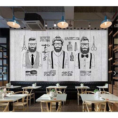 Custom Vintage 3D Barber Shop Wallpaper, Wood Board Salon Mural For Living Room Sofa Shop Background Home Decor papel de parede