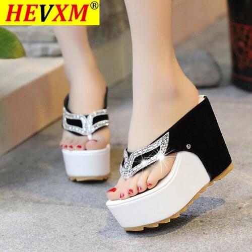 2021 Womens Summer Shoes Woman Rhinestone Flip Flops Spuer High heels Wedges Platform Fashion Beach Sandals Zapatos Mujer