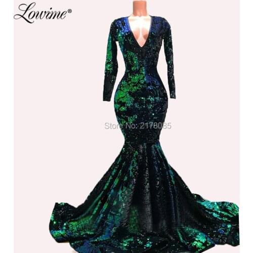 Robe De Soiree Green Formal Dress 2019 Abendkleider Mermaid Dress Party Vestido Abiye Gece Elbisesi Full Sleeves Arabic Evening