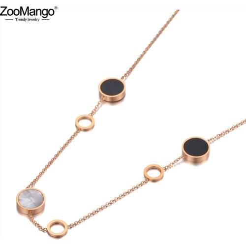 ZooMango Goth Stainless Steel 6Pcs Geometric Disc Charm Pendant Necklaces Acrylic & Shell Bohemia Necklace For Women ZN20087