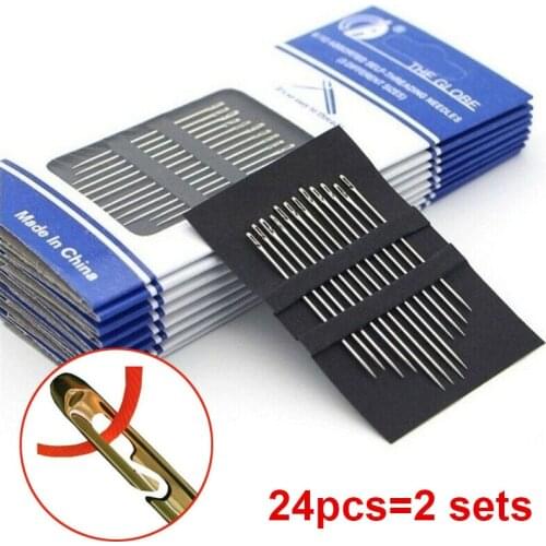 12pcs Self-Threading Sewing Needles Stainless Steel Quick Automatic Threading Needle Stitching Pins DIY Punch Needle Threader