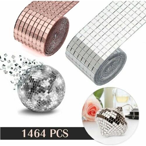 1464pcs Mini Mosaic Tiles Self-Adhesive Square Mirror Glass Wall Sticker Decors Home Supplies 3 colors