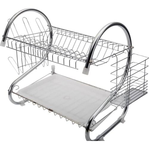 2 Layer Dish Drainer Iron Art Kitchen Cutlery Drain Rack Utensils Storage Organizer Rustproof Dishes Plates Organization Shelf