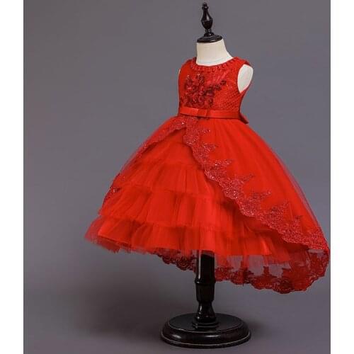 2020 New Christmas Spring Festival Party Ceremony Girl Tail Tutu Quality Lace Sequin Applique Cake Princess Beaded Dress