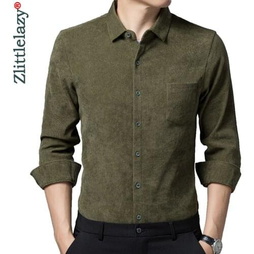 2021 brand solid corduroy pocket mens shirts for men clothing fashion long sleeve shirt luxury dress casual clothes jersey 9047