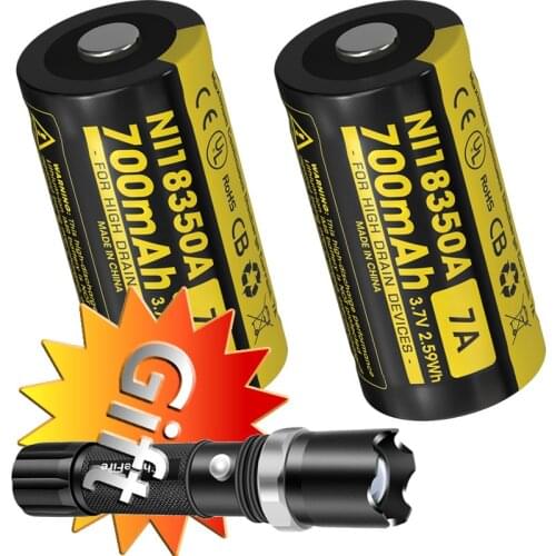 2020 NITECORE IMR18350 Rechargeable Li-ion Battery x2 pieces + Gift Flashlight 700mAh RCR123A 16340 High Drain Devices torch