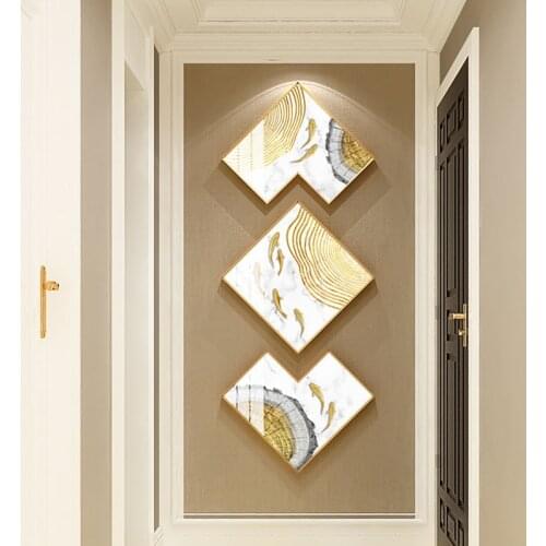 3Pcs Porch Decoration Hanging Picture Crystal Porcelain Painting For Entrance Door Ornaments Metal Photo Frame Modern Triptych