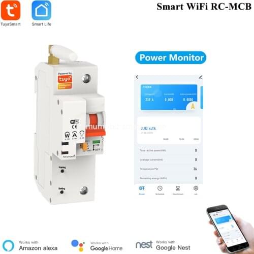Alexa Tuya Smart Circuit Breaker 1P WiFi Switch Overload Short Circuit Protection Monitoring Energy Consumption Smart RC-MCB