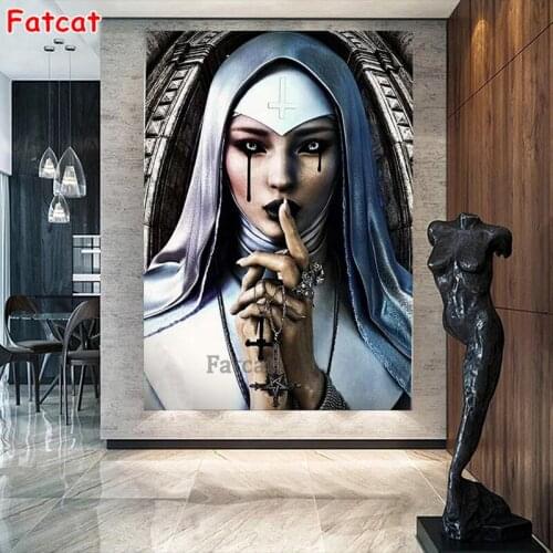 DIY Diamond Painting Horror Girl Nun Cross Mosaic Full Square Drill Home Decor DIY Diamond Embroidery Sale Handmade Craft PP2195