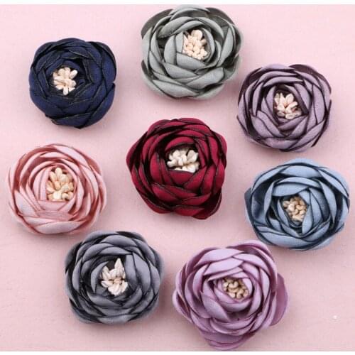 Free Shipping 10pcs 30mm 3D Fabric Rose Flower Patch Sticker Girl Hair Jewelry Garment Ornament Accessoires Floral Button