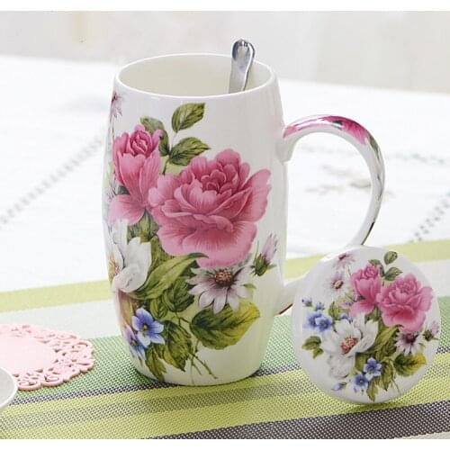 Nordic Large Bone China Coffee Mug With Lid Ceramic Tumbler Christmas Gift Teacup Porcelain Enamel Household Breakfast Milk Cup
