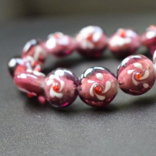 20pcs/Lot 16mm*14mm*10mm Purple colors Lampwork Glass Beads Flower Flat Beads Charms for jewelry making
